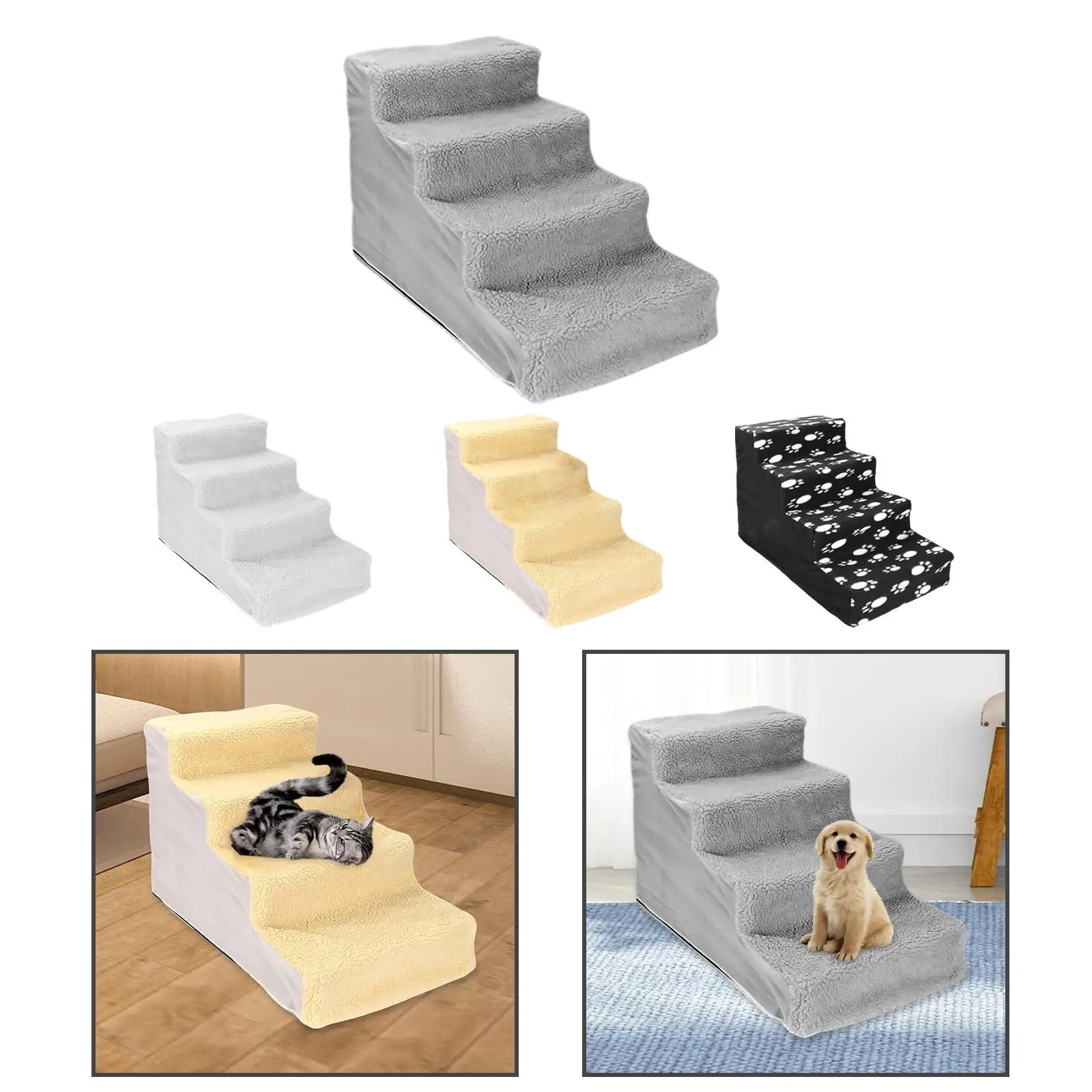 Portable Pet Dog Stairs Ladder Ramp Soft Warm Cover Removable Cat Climbing Washable Stairs 4 Steps Pet Supplies for Sofa Indoor