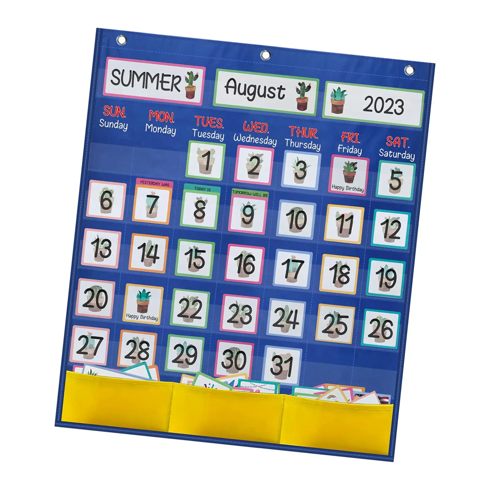 Monthly Calendar Pocket Chart Today Tag Card with 89 Cards and 3 Hooks