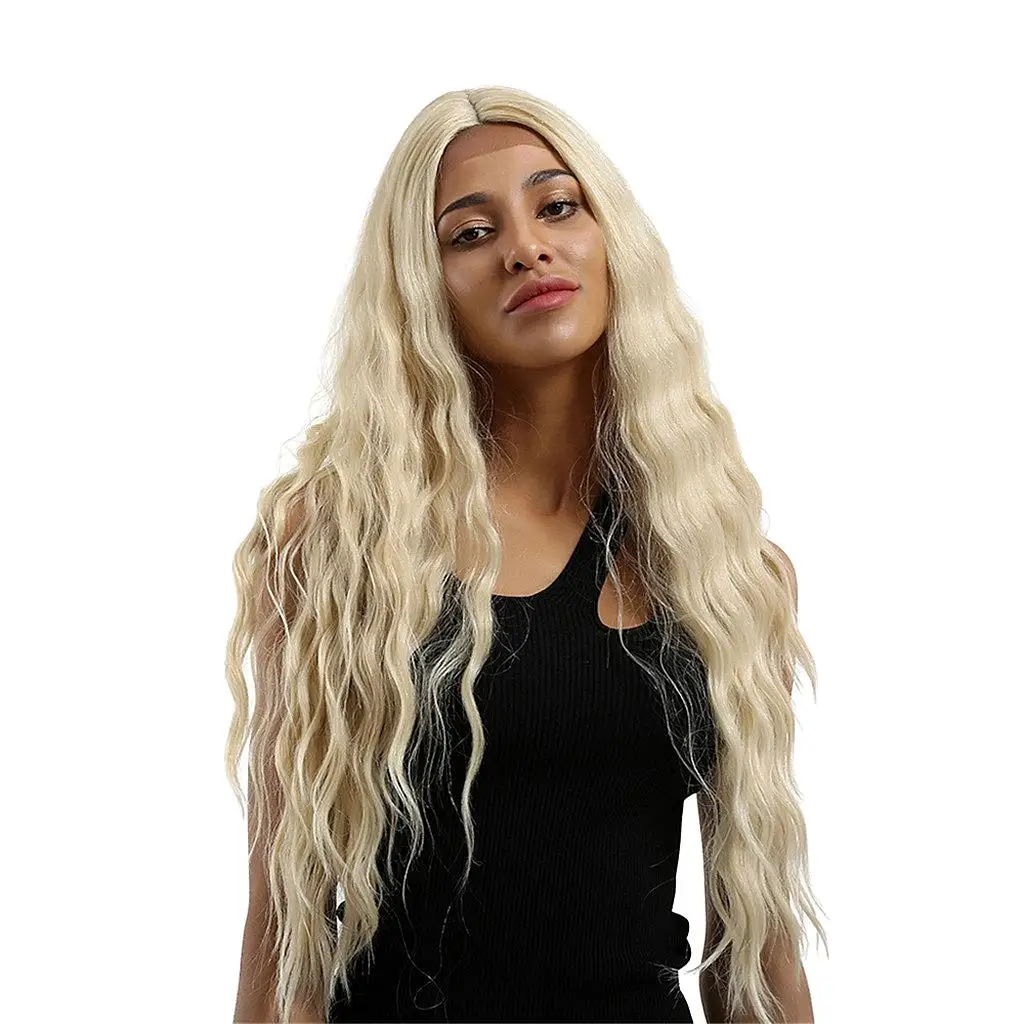 16 Inch Natural Long Synthetic Wig Wave Straight Front Lace Wig Heat Safe Wigs for Black Women