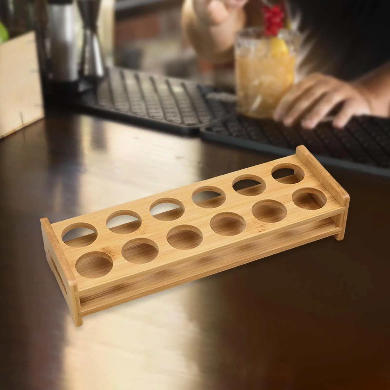 Wood Shot Glass Holder Base Display Rack Cup Rack Serving Tray Mug Organizer for Kitchen Cabinet Events Nightclub
