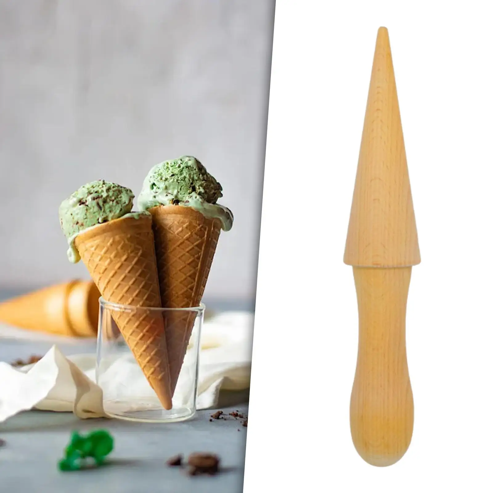 Wooden Ice Cream Cone Maker Dessert Cooking DIY Tools Lightweight Kitchen Tool Pizzelle Roller for Baking Kitchen Pastry Cooking