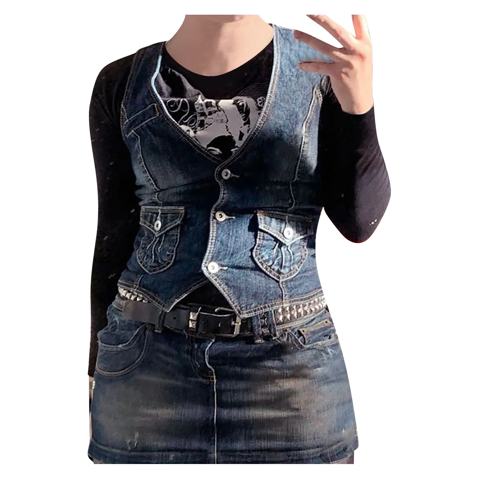Y2K Denim Vest cropped denim jacket Corset Top Buttons V Neck Vintage Streetwear Women Grunge Aesthetic Tanks Top Summer Clothes