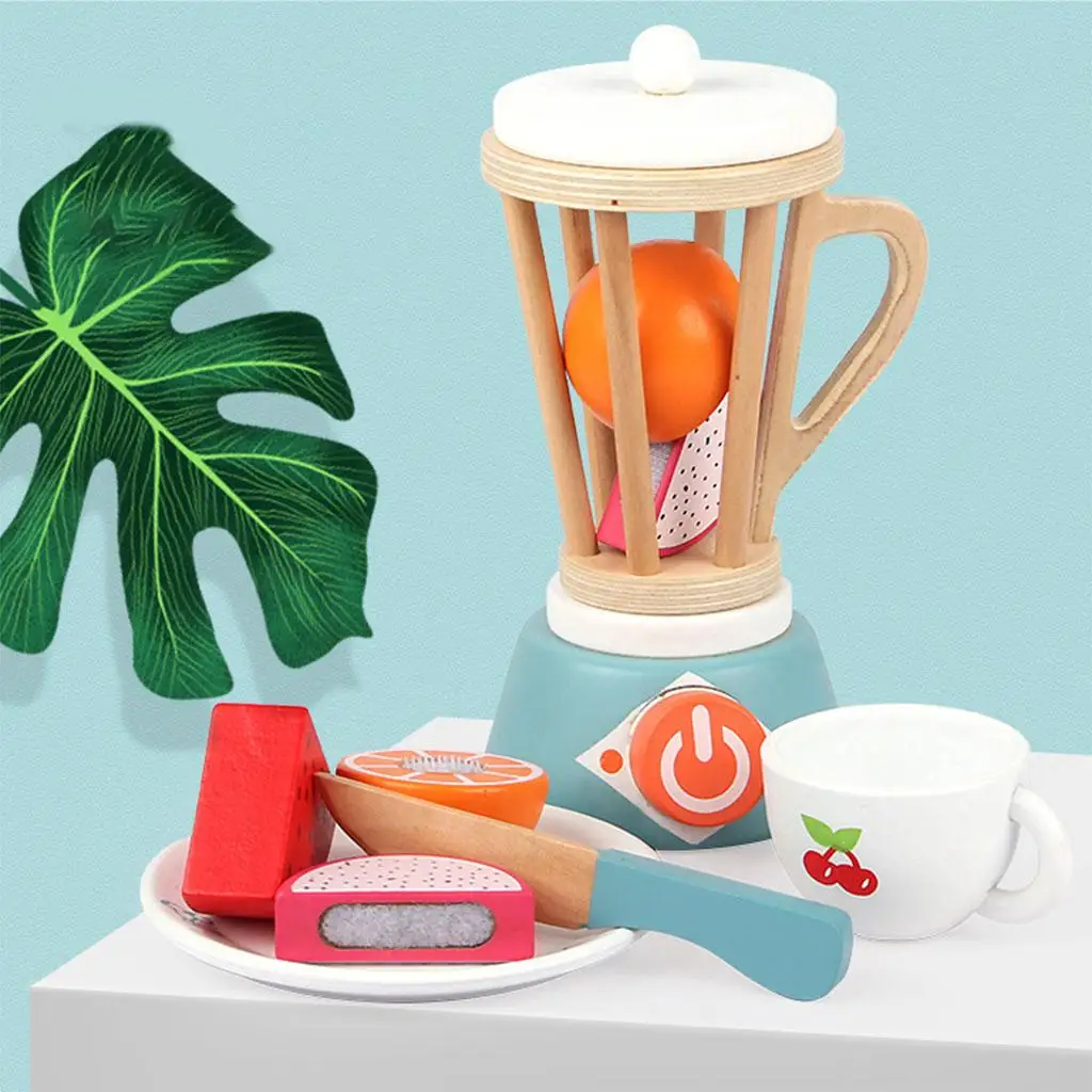 Wooden Kids Smoothie Maker Set Educational Toys Hands-on Ability Kitchen Toys Food Pretend Playset Play Food Set for Ages 3+