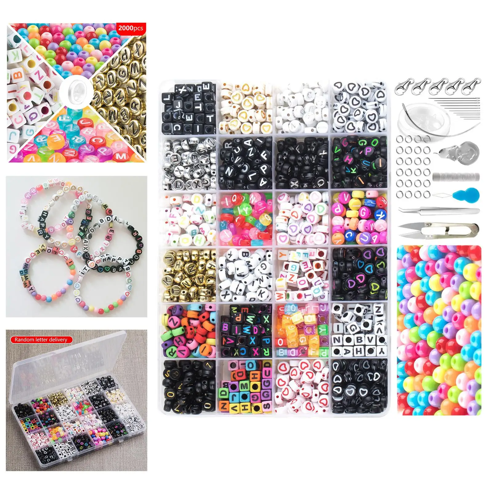 Alphabet Letter Beads 24 Grid Rainbow Craft Beads for Valentine`S Day Key Chains Graduation Colorful Crafting DIY Necklaces