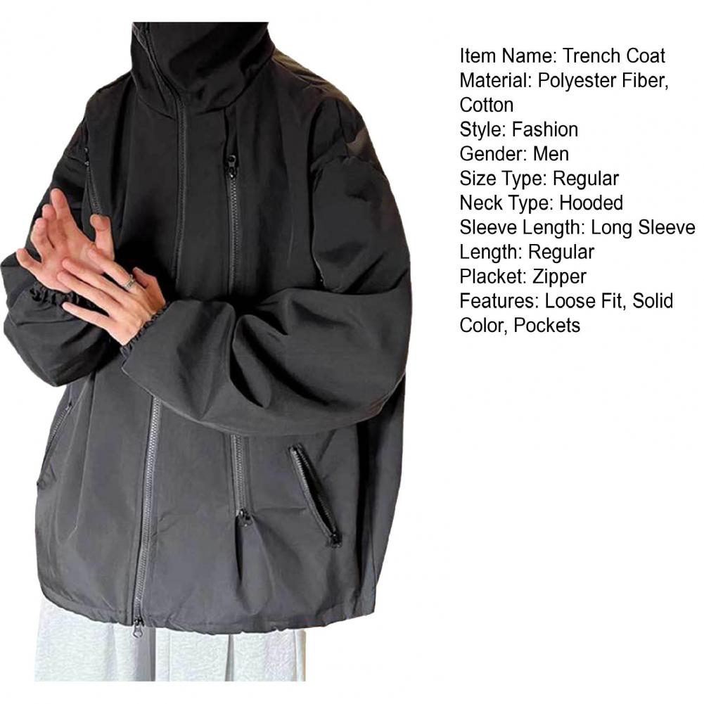Description Picture 3 of itemAutumn Winter Trench Coat Trench Coat Men's Hooded Windbreaker Coat with Zipper Placket Stylish Outdoor Sports Jacket for Autumn