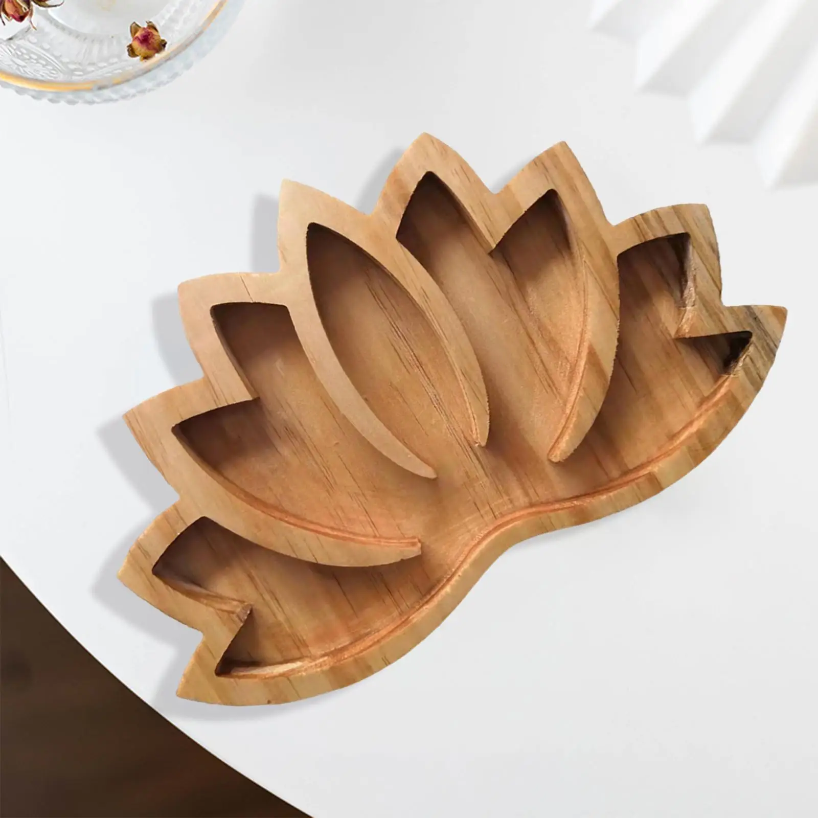 Wood Lotus Crystal Tray Decor Bowl for Perfume Display Vanity Accessories