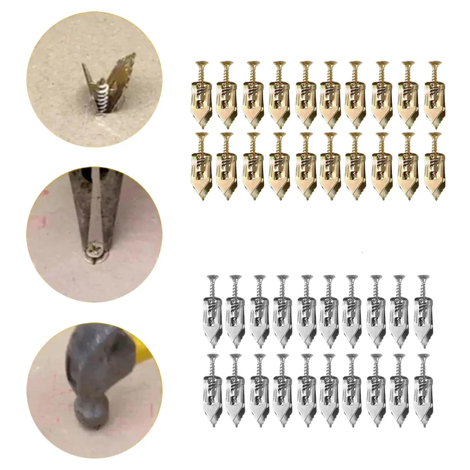 20x Drywall Self drill Anchors with Screws No Drill Holes in Wall Expansion Screw Set for Fixing picture Cabinets