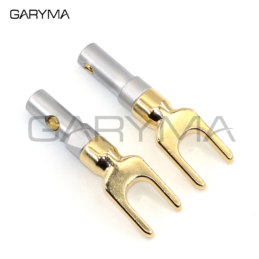 2Pcs Gold-überzogene Banana Stecker Stecker U/Y Gabel Terminals Audio Schraube Gabel Spaten Stecker für Binding post – Detail 2