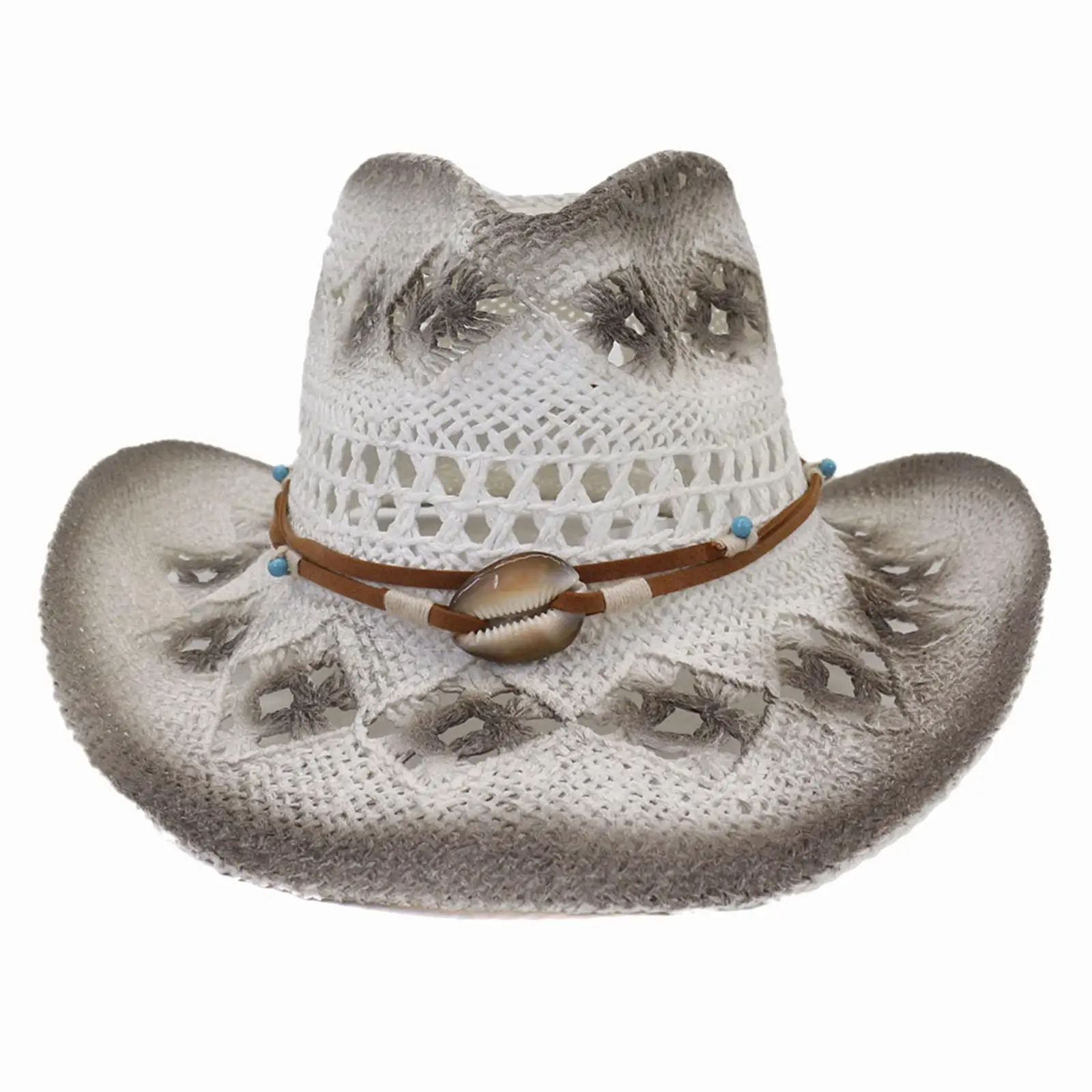 Fashion Summer Straw Cowboy Hat Braided Breathable Hollowed Roll up Brim