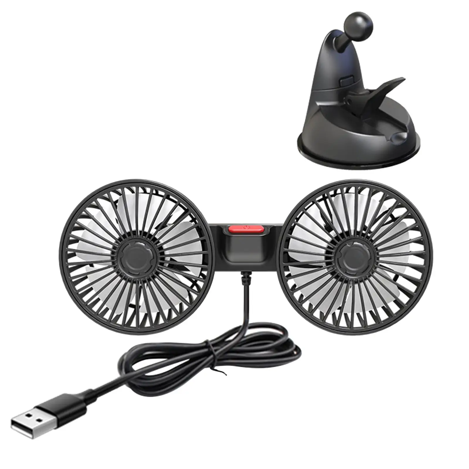 Car Cooling Fan Dual Head 3 Speeds USB Desk Fan Mounted Auto Cooler Air Car Accessories for RV Sedan Dashboard Home Office