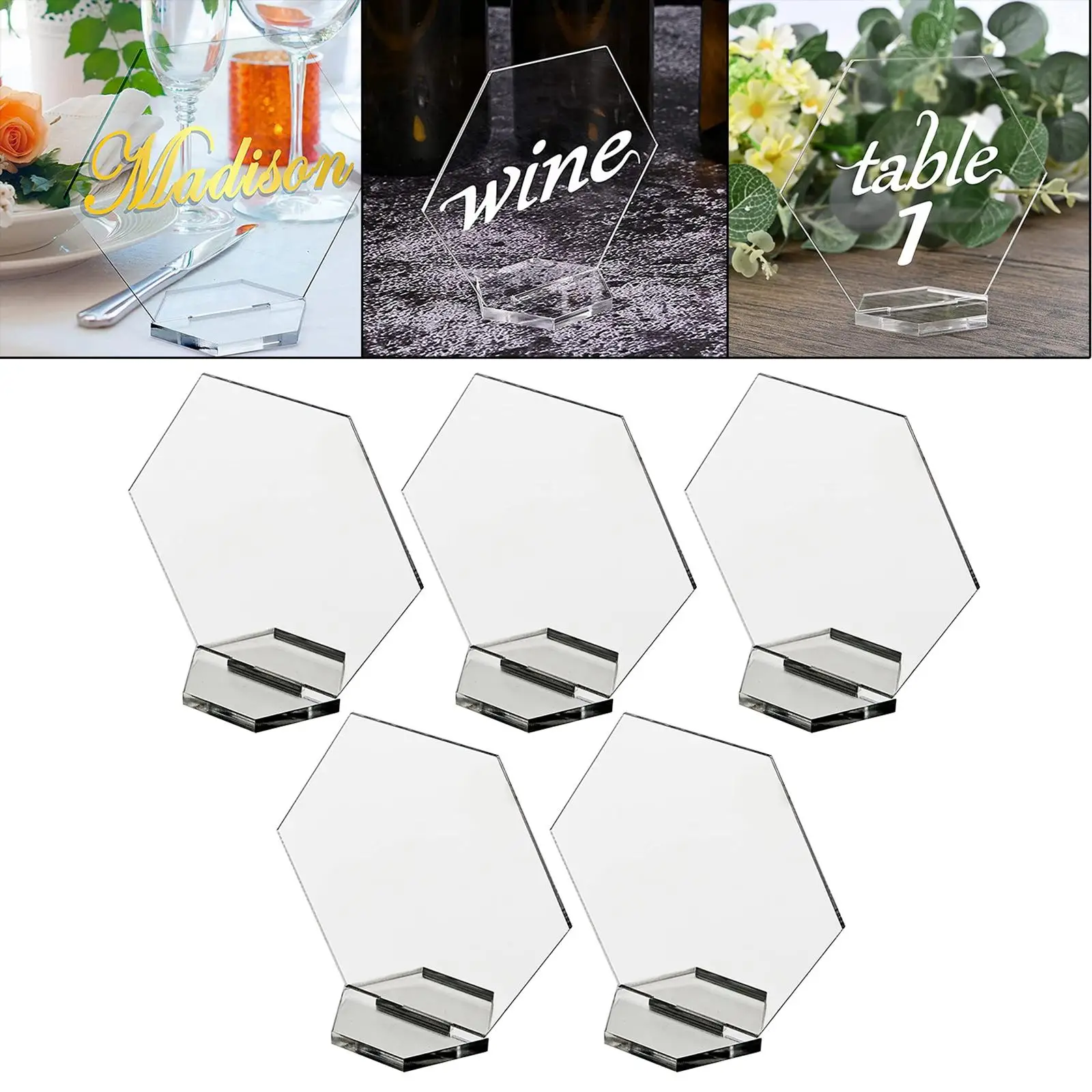 5 Pieces Clear Place Card for Table Hexagon Acrylic Place Card Sign Blanks Guest Names Card for Wedding Birthday Party Decor