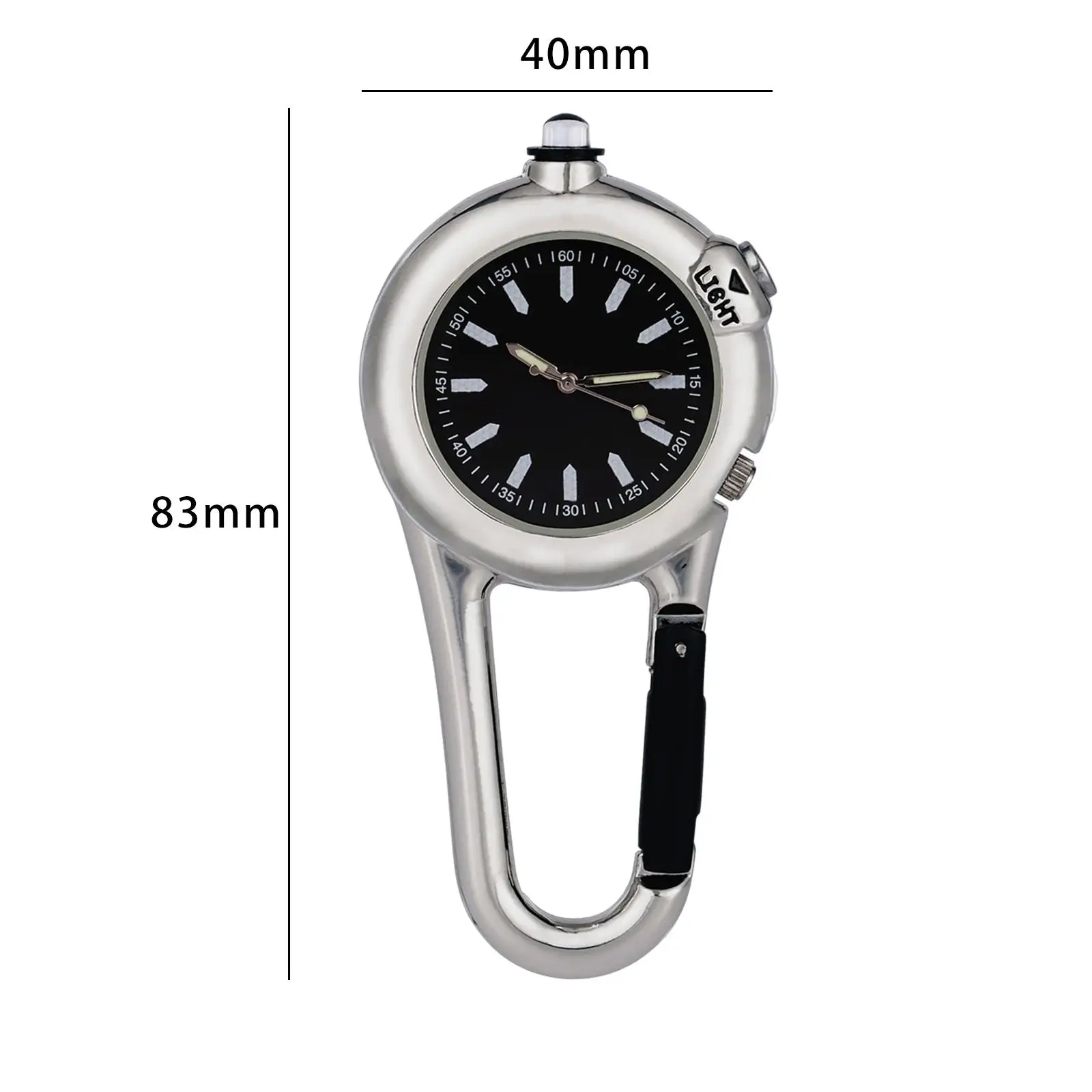 Mini Clip On Carabiner Pocket Watch Men Women Watch with Light Climbing Watch for Outdoor Sport Office Camping Gear