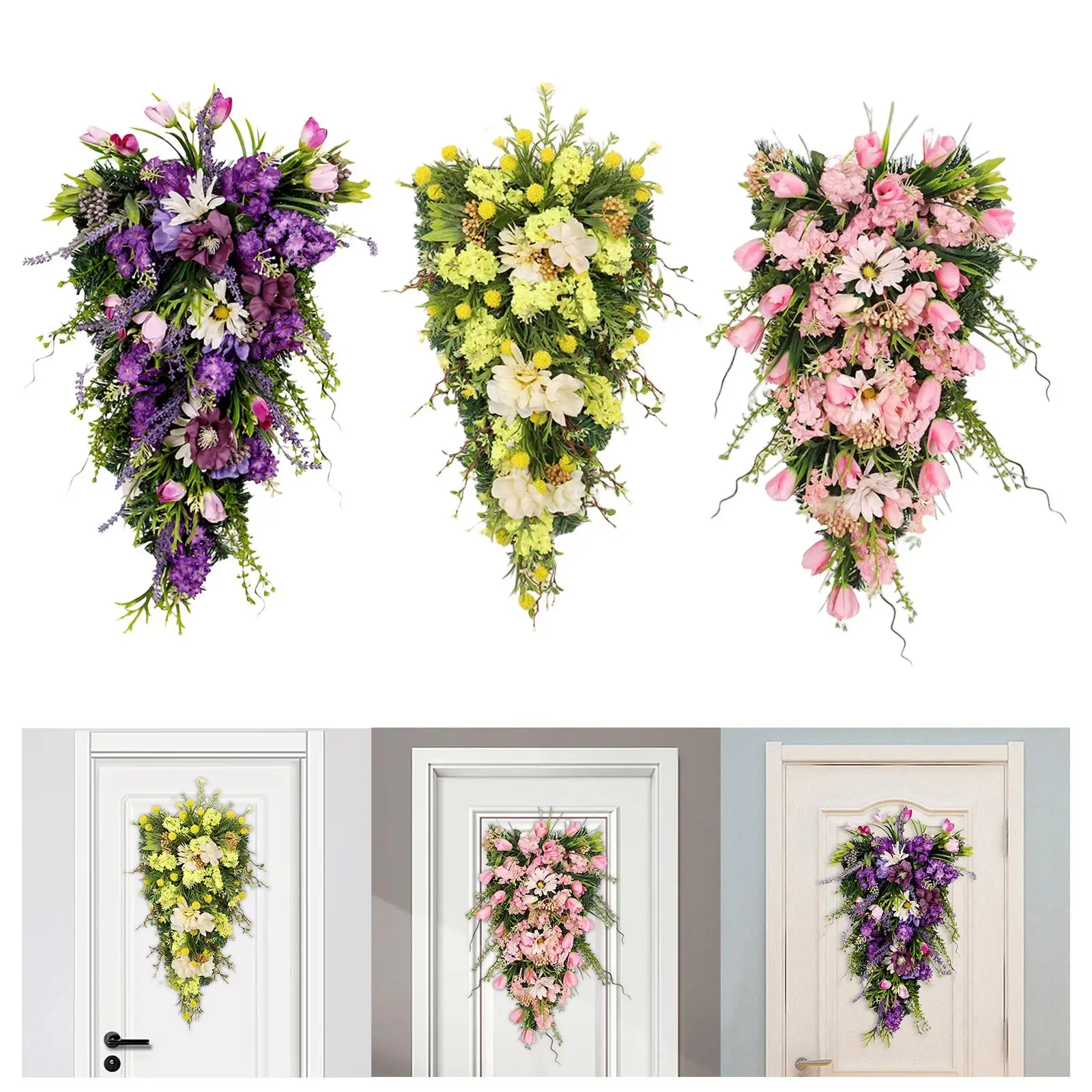 Floral Swag Wall Hanging Spring Decorative Teardrop Wreath for Festival