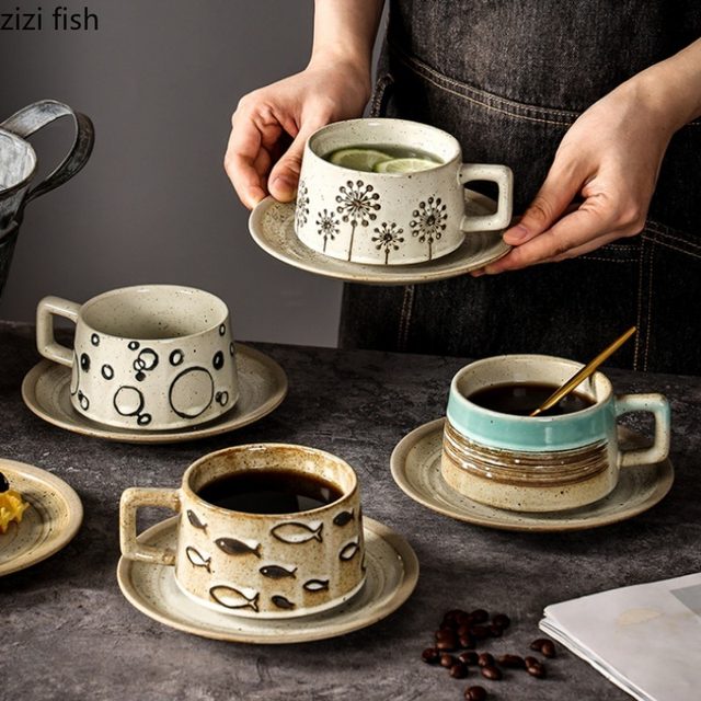 Ceramic Coffee Cup and Saucer Set Afternoon Tea Cups Office Coffee Mugs Stoneware Water Cup Cereal Breakfast Cups Milk Mugs AliExpress