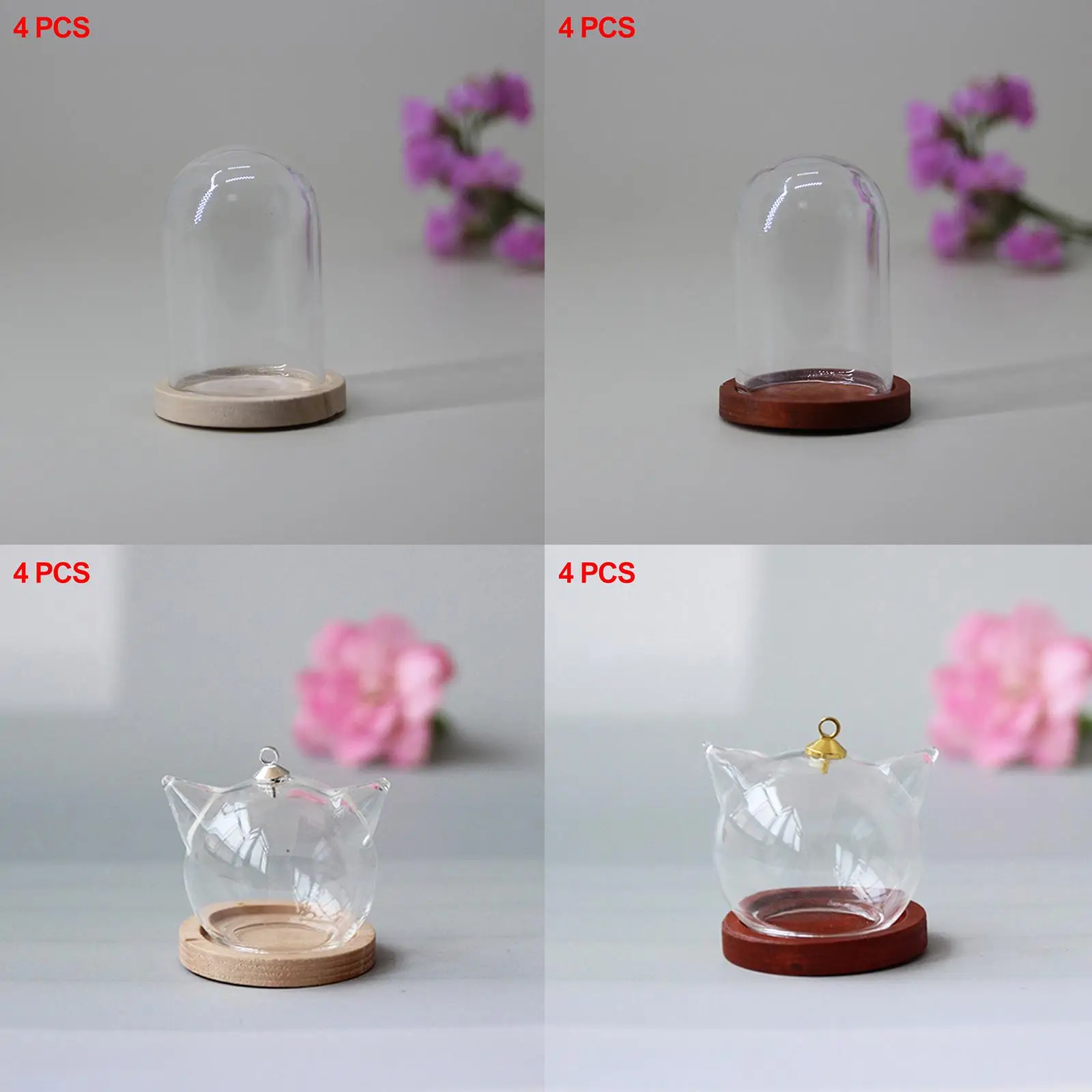 4Pcs Clear Glass Cloche Dome, Jar W/ Lid Terrarium Succulent Miniature Mini