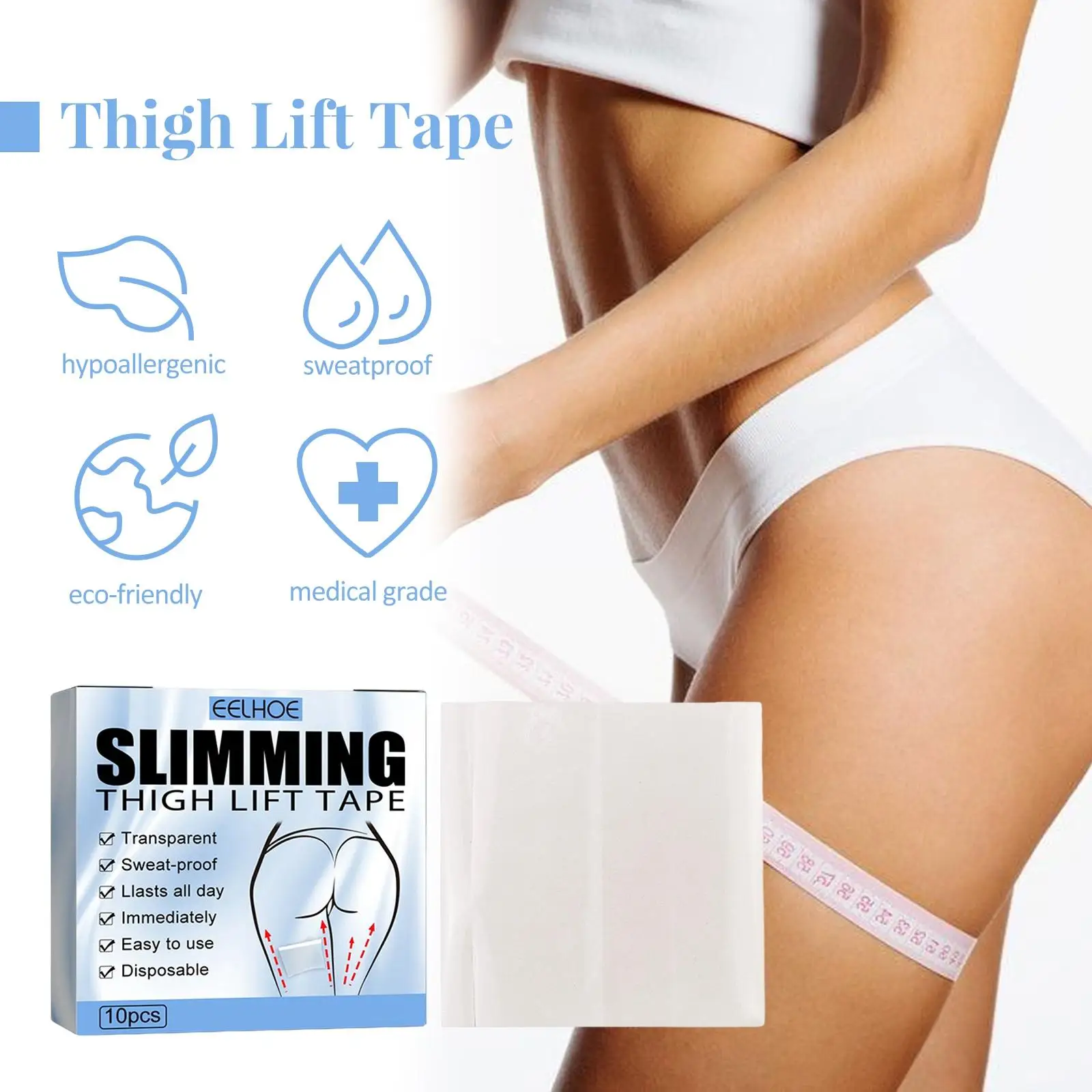 10x Thigh Lift Tape Sweatproof Instantly Lift Transparent Sticker Paste Lifts Cellulite & Sagging Skin On Thighs Tight Firm Legs