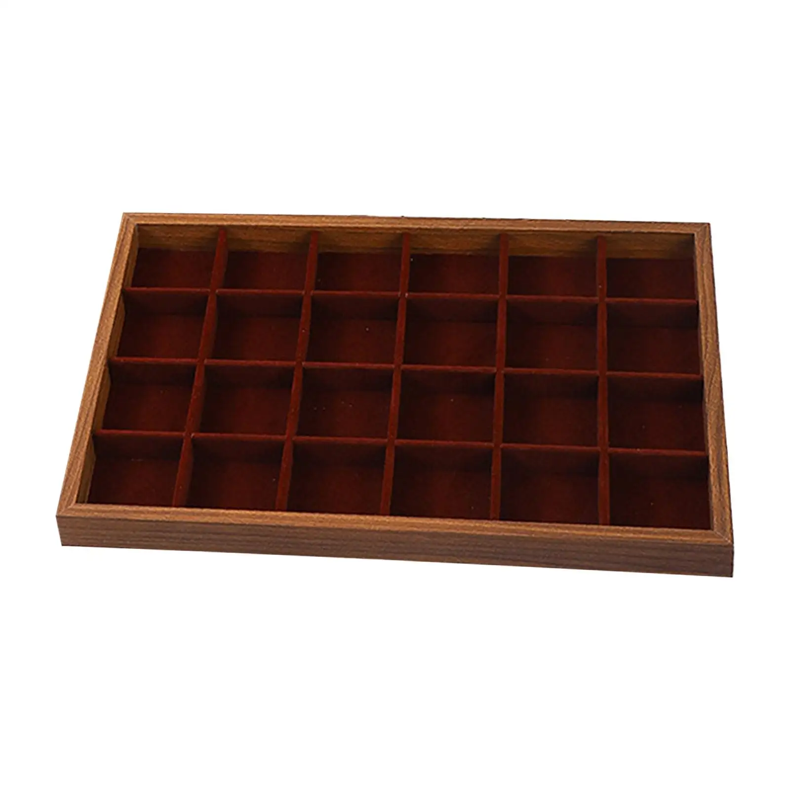 24 Grid Jewelry Drawer Organizer Tray Wood Jewelry Storage Box Case for Rings Necklaces Selling Show Earring Home Bedroom Drawer