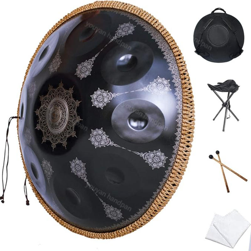 Description Picture 2 of item432/440Hz engraved hand pan drum 22 inch D minor blue steel tongue drum yoga meditation therapy music drum percussion instrument