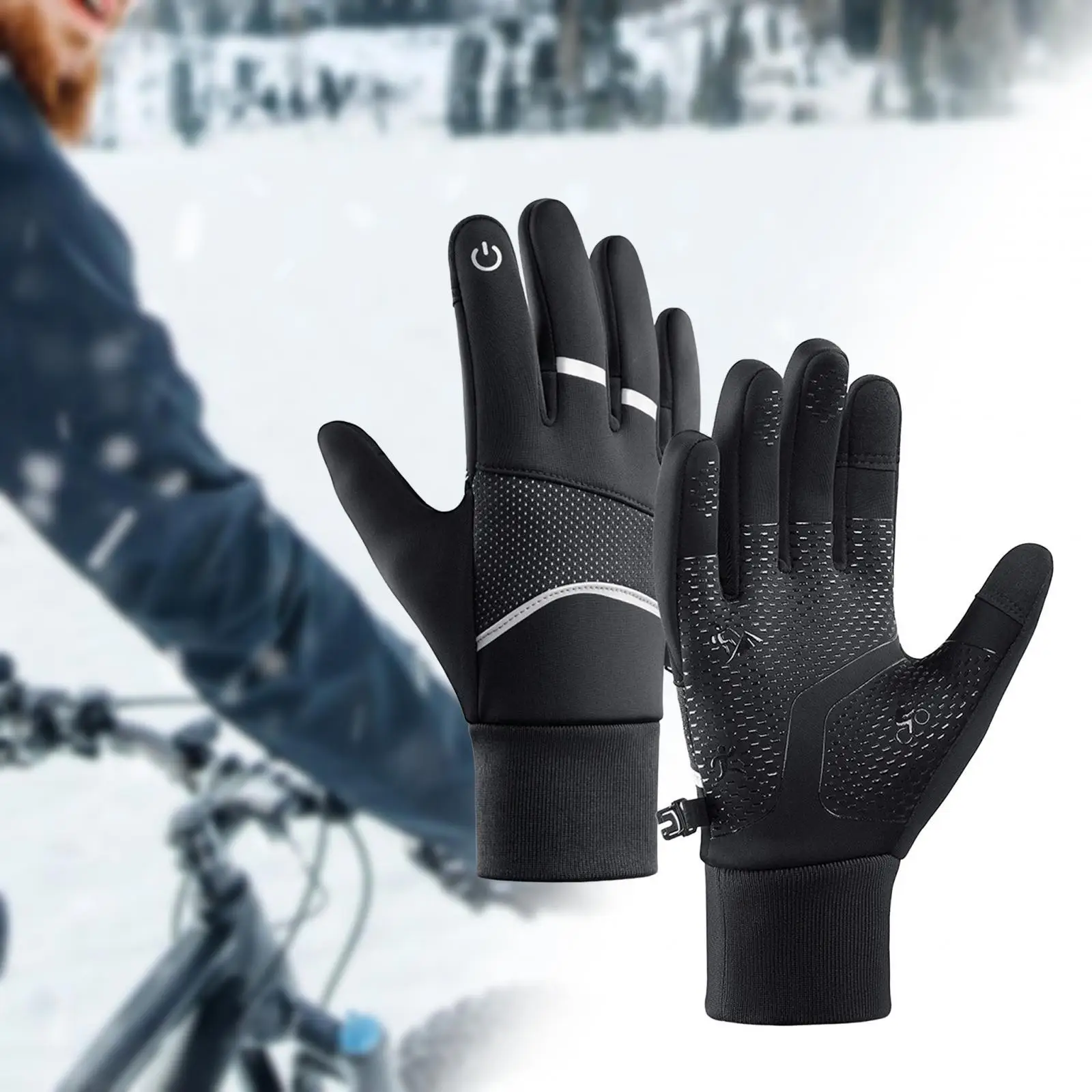 Thermal Winter Gloves Windproof Waterproof Cycling Gloves Cold Weather Glove Work Gloves w/ Reflective Strips for Outdoor Sports