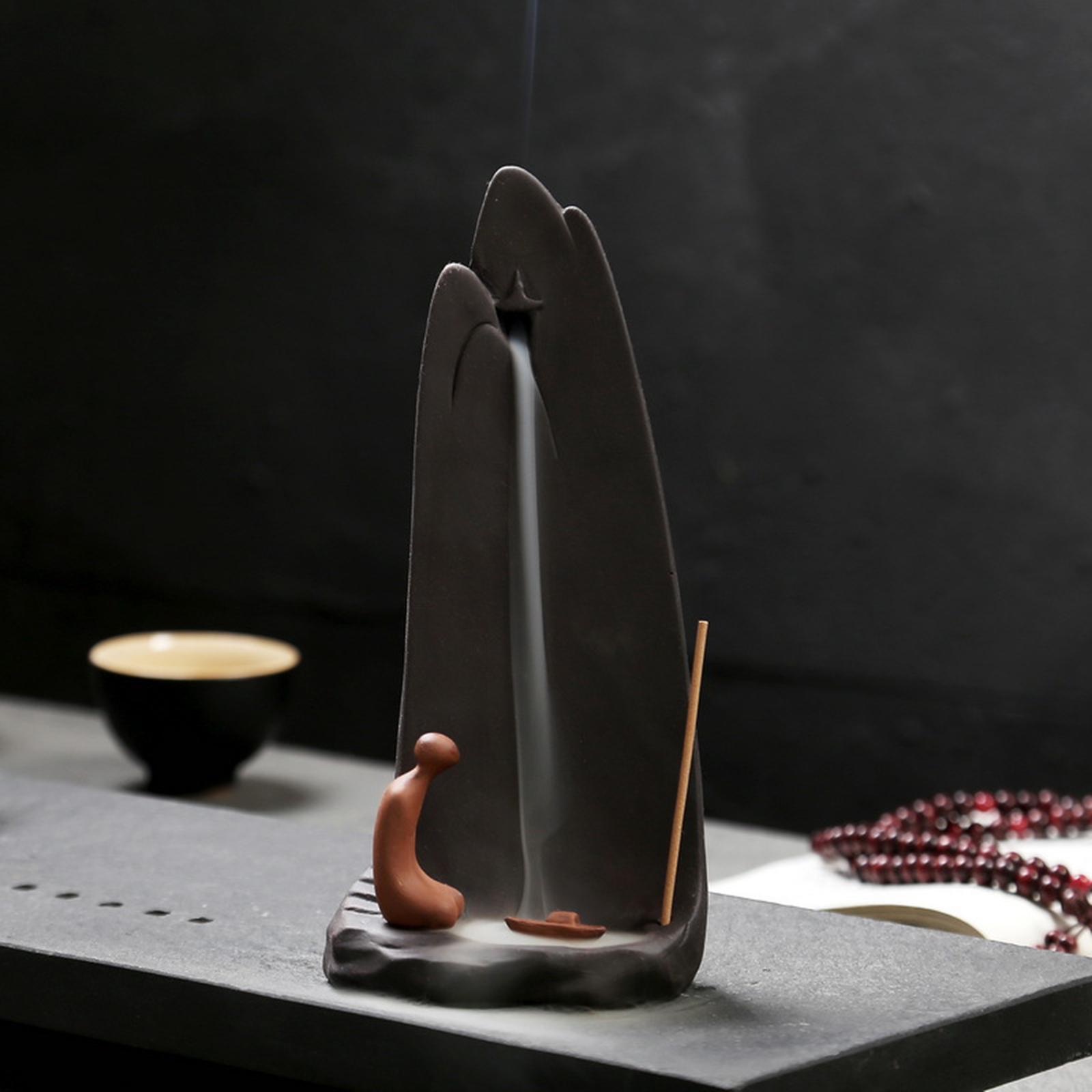 Creative Ceramic Mountain Incense Burner Buddha Statue Smoke Waterfall Handmade Flow Incense Burner for Yoga Room Accessories