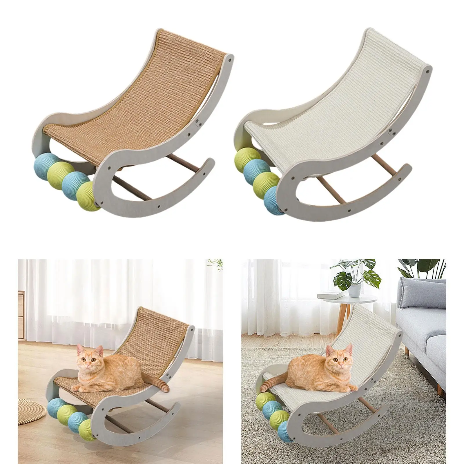 Cat Hammock Bed Cat Rocking Chair Durable Grinding Claw Rope Balls Indoor Cats Portable Cat Activity Center Rest Swing Chair