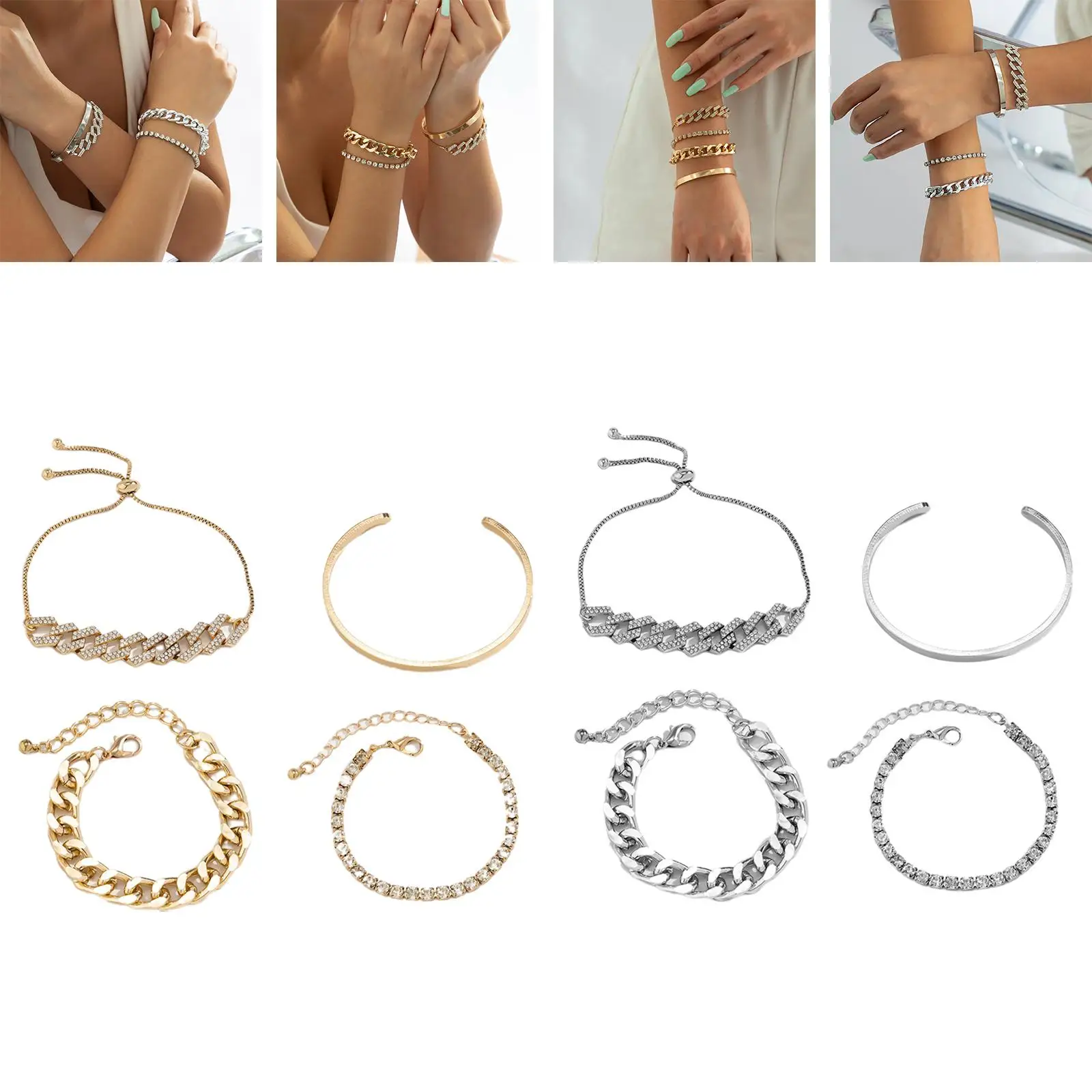 Chunky Wrist Bracelet Glossy Bangle Charm Bracelet Set for Daughter #Women