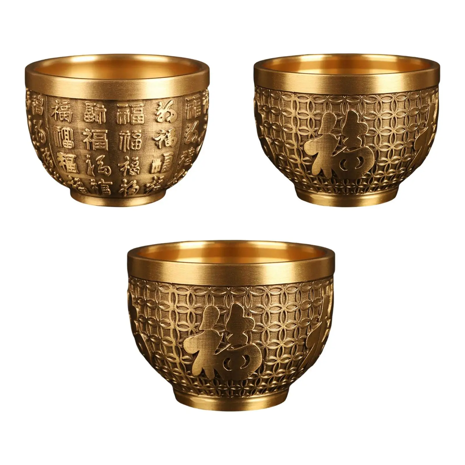 Brass Fu Bowl, Desktop Decor Carvingsculpture Decorative Good Luck Rice Cylinder