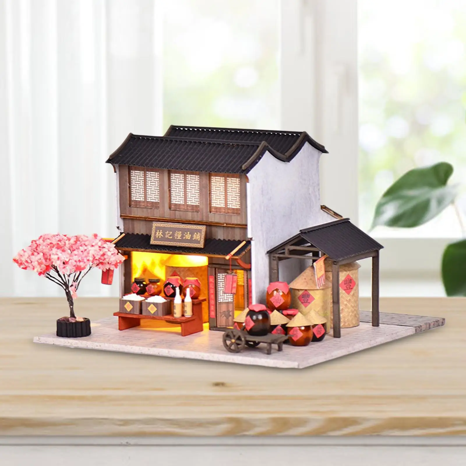 Wooden Small House Set Romantic Gift Building Set Accessories Dollhouse Miniature House for Teens Friends Children Women