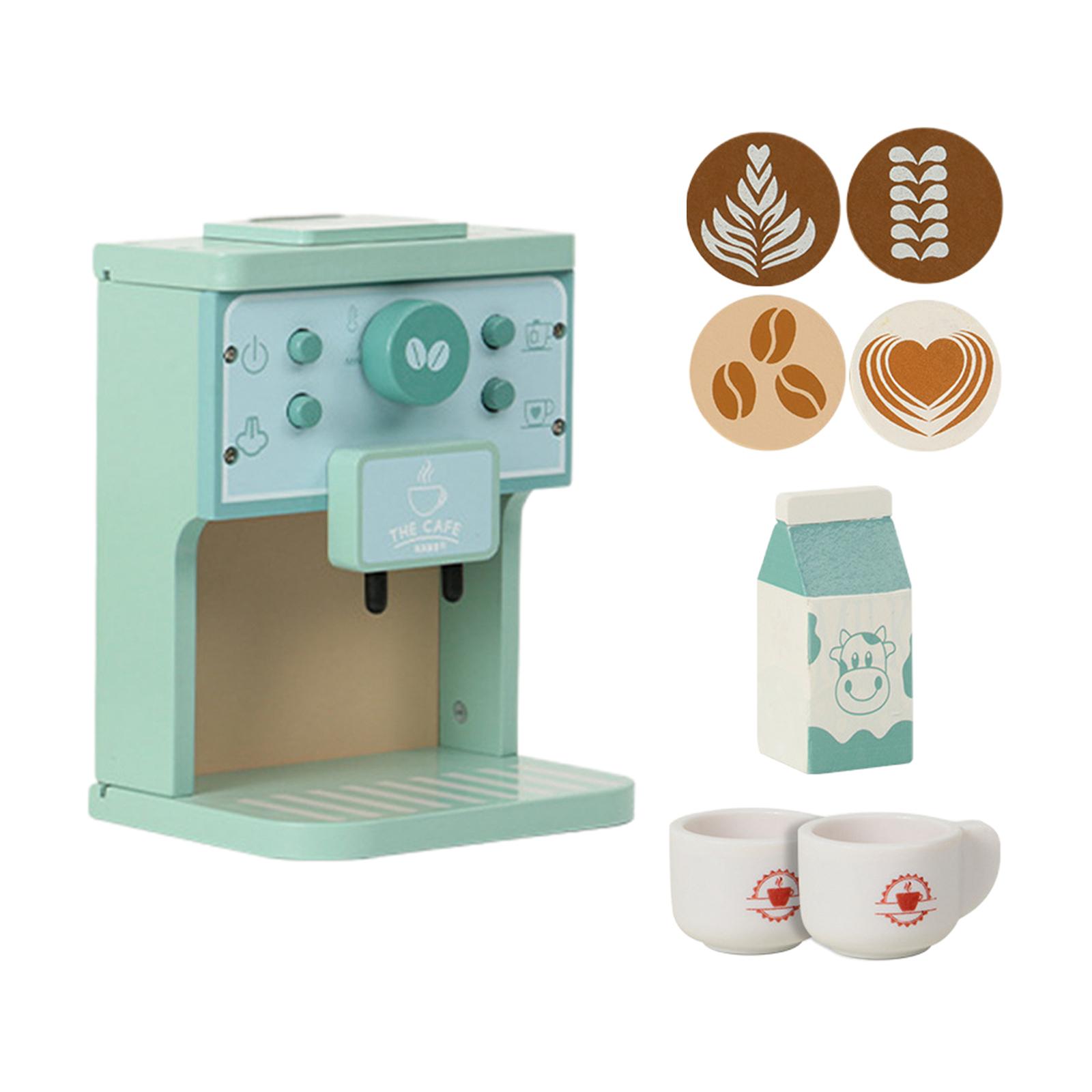 8x Pretend Play Kitchen Accessories Small Appliances Toys Wooden Coffee Maker Set for Children Kids Girls Boys Toddlers Gifts