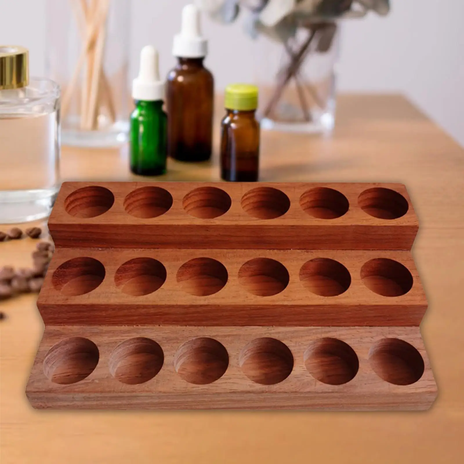 Essential Oils Storage Rack 18 Slots Wooden 3 Tiers for 15ml Bottles Gift Display Holder Organizer for Presentation Tabletop