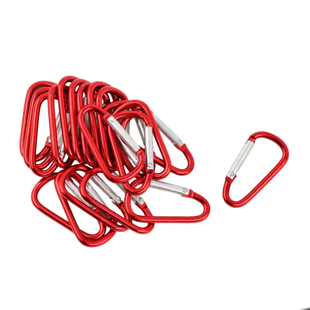 20 Pieces Red D Shaped Aluminum Carabiner Hook Keychain Snap