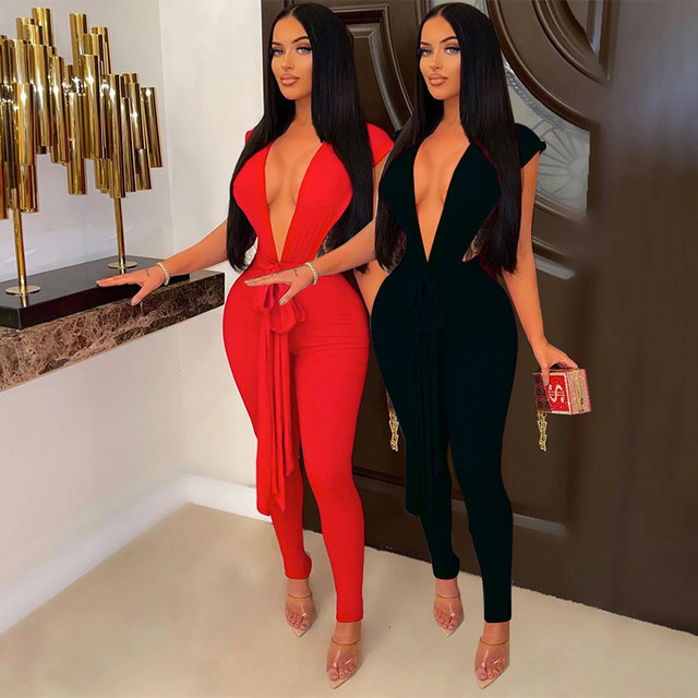 Bodysuit Club Jumpsuits Sexy Skinny V-neck Jumpsuit Women
