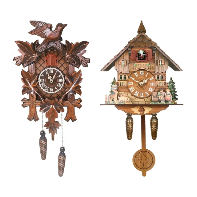 Reloj de pared de madera, reloj de cuco antiguo, péndulo colgante,  artesanal, oscilante, alarma, decoración del dormitorio del hogar