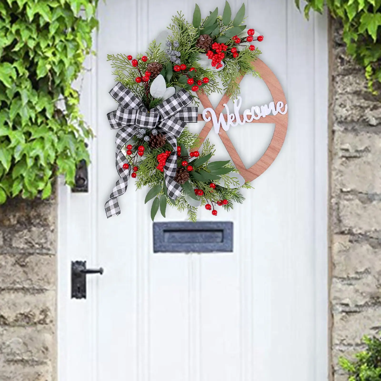 Christmas Wreath Decoration Red Berries Xmas Wreath for Farmhouse Holiday Wall