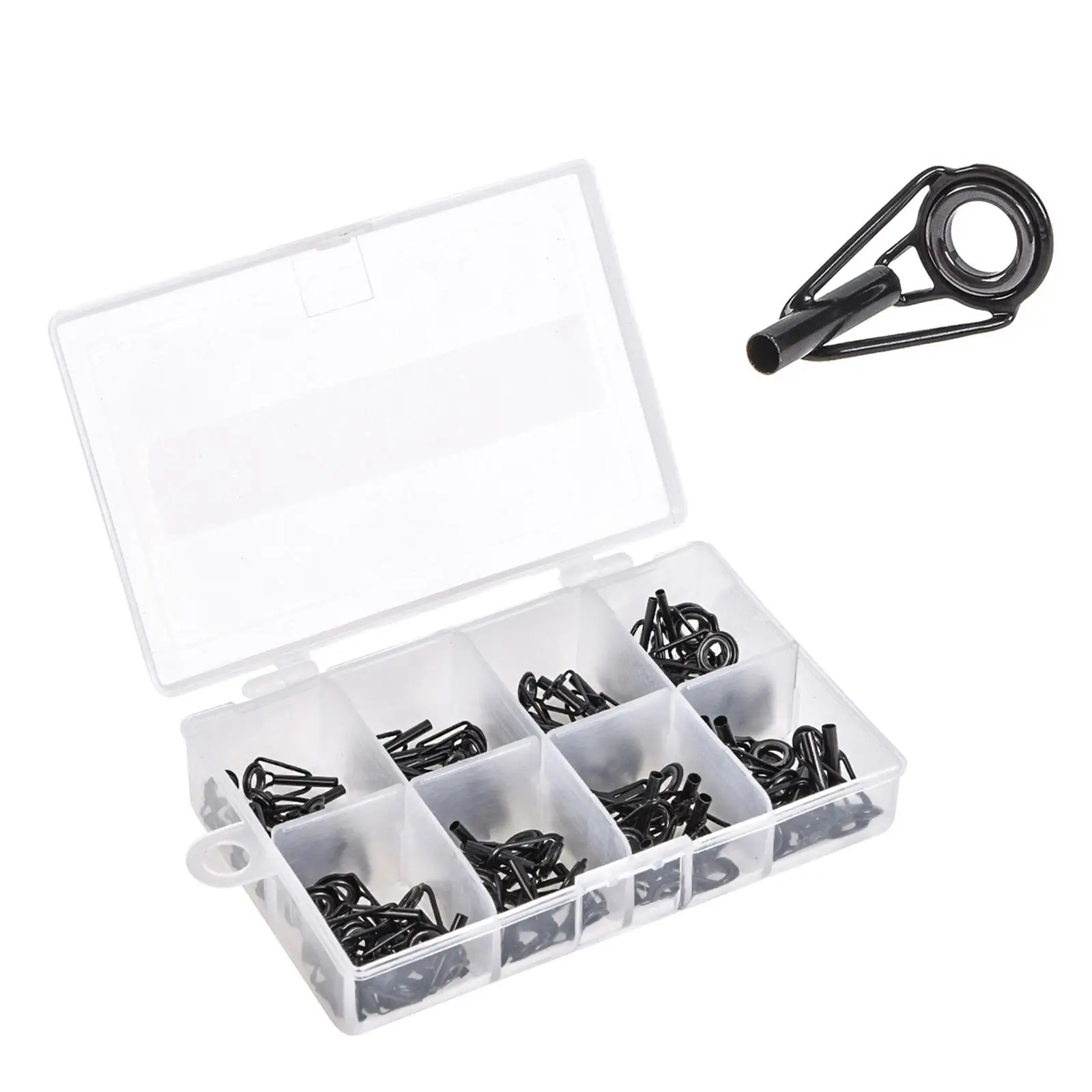 80x Fishing Rod Tips Mixed Size in A Box Replacement Stainless Steel Black