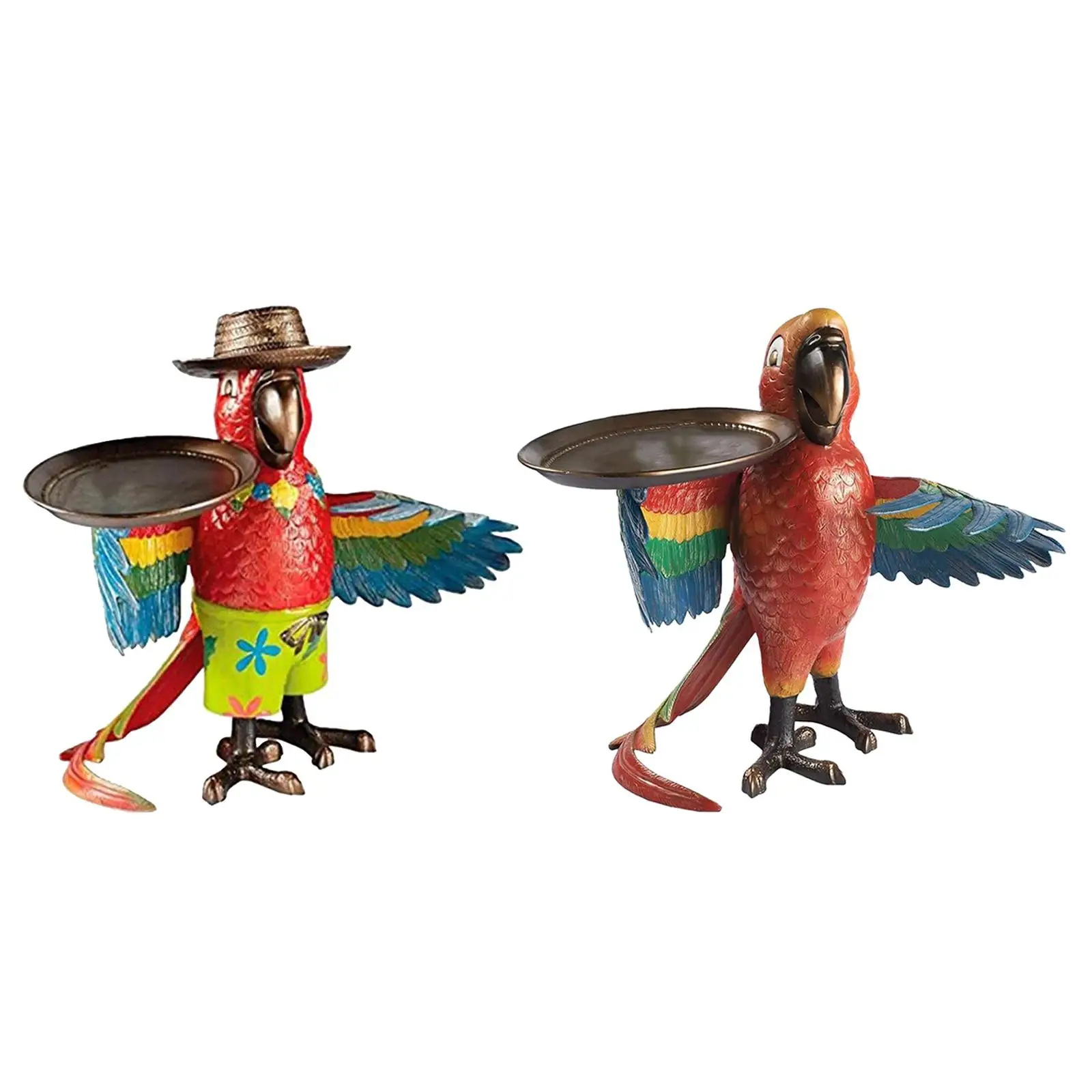 2x  Parrot Statue Serving Tray Trinket Jewelry Plate Furniture Decor