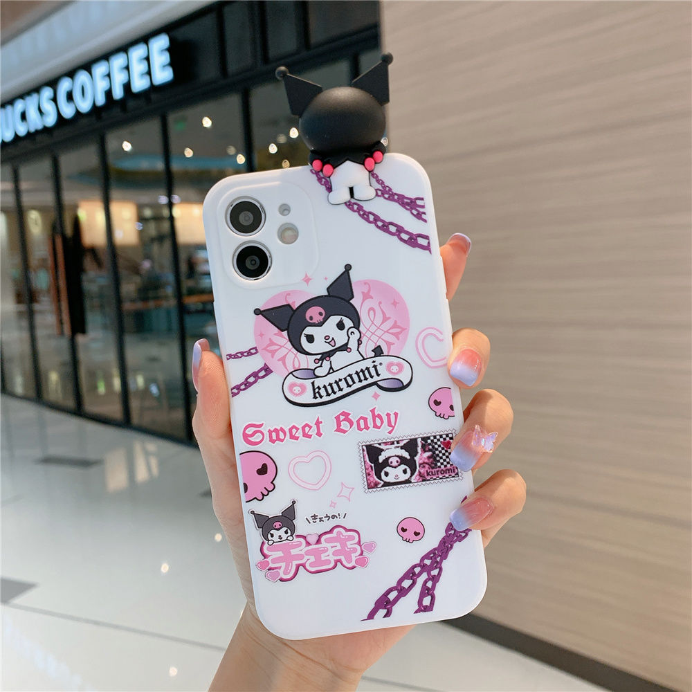 Hello Kitty Kuromi Silicone Case for iPhone11 12 13 Pro Max Mini X XS MAX XR 3D Cartoon with Lanyard Soft Cover Phone Holder best case for iphone 13 pro max