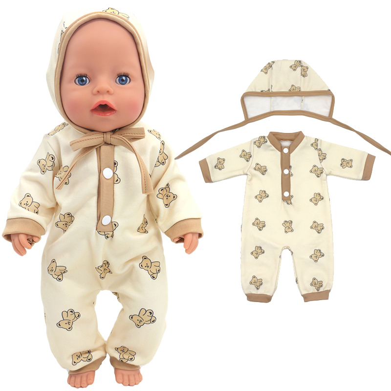 Baby Doll Clothes 43cm Brown Bear Romper for 18" AG Girl Dolls Outfits