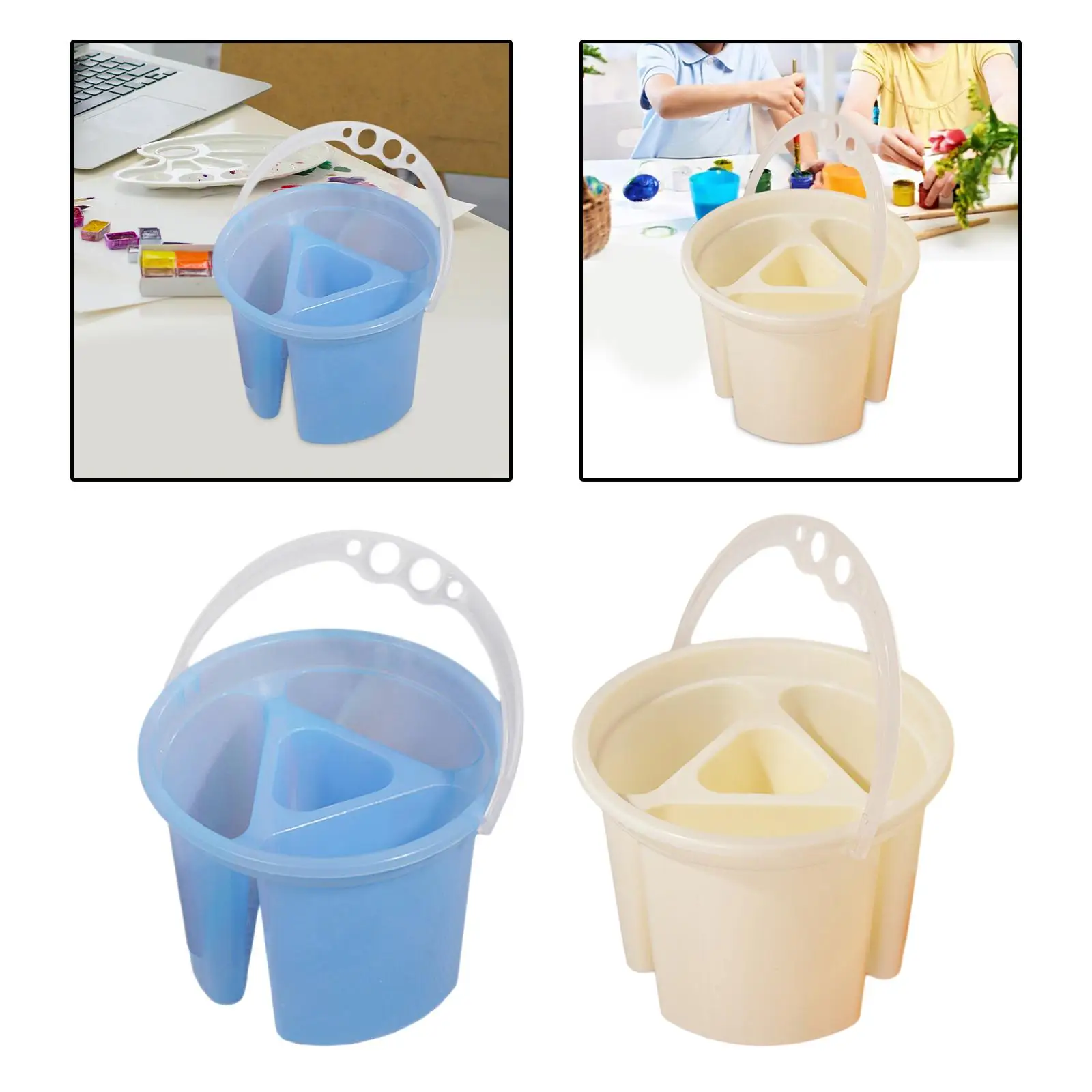 Paint Brush Washing Bucket Painting Brush Basin Paint Brush Cleaner with Compartments with Handle Water Barrel Arts Pen Barrel