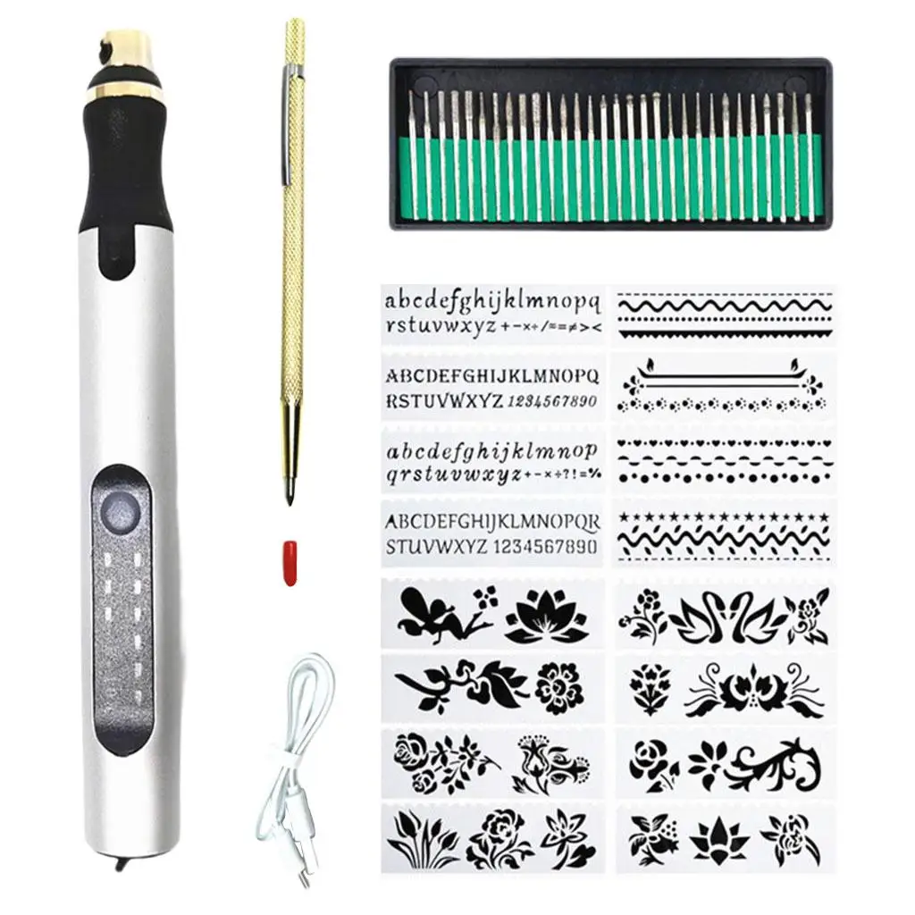 Electric Micro Engraver Etching Pen and 30 Bits for Plastic Metal Jewelry