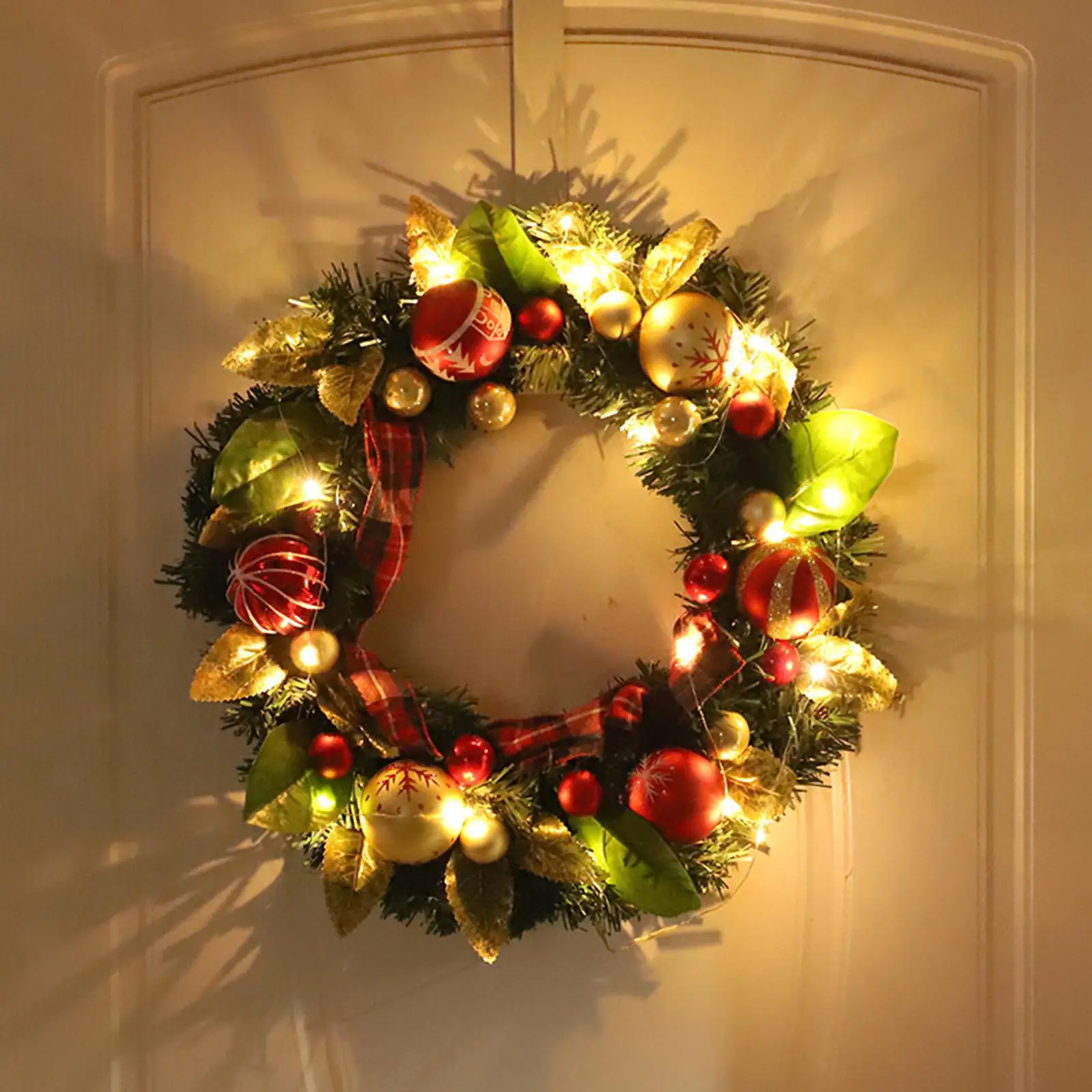 Artificial Christmas Wreath with Light Greenery Leaves Christmas Ball Garland for Thanksgiving Window Yard Festival Decoration