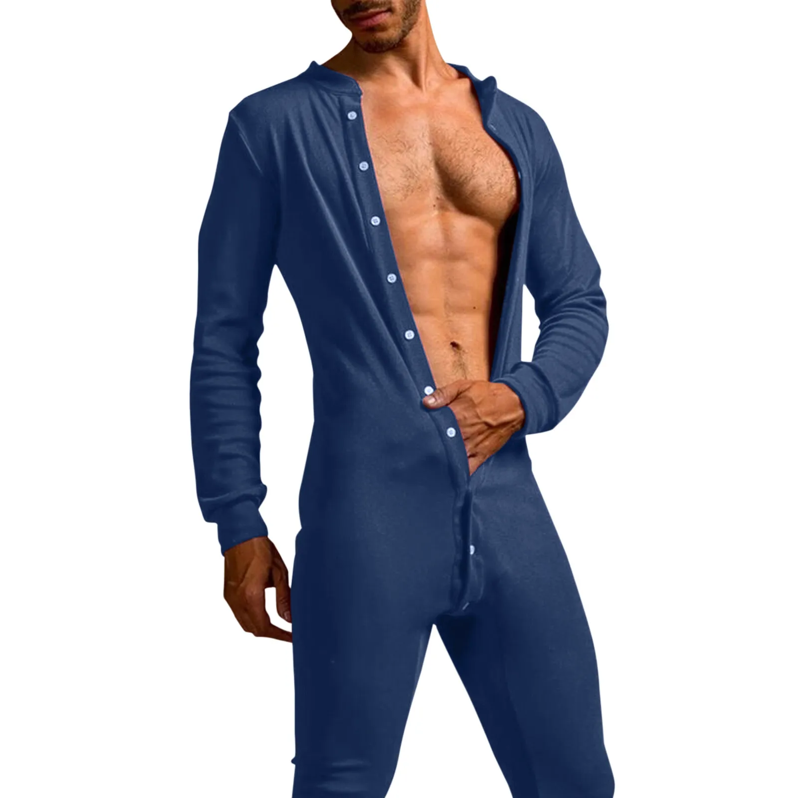 stretch jeans Stand Solid Hip Open Men's Collar Onesie Pajamas Jumpsuit Button Homewear Casual Men's pants Men's trousers Sweatpants cowboy jeans