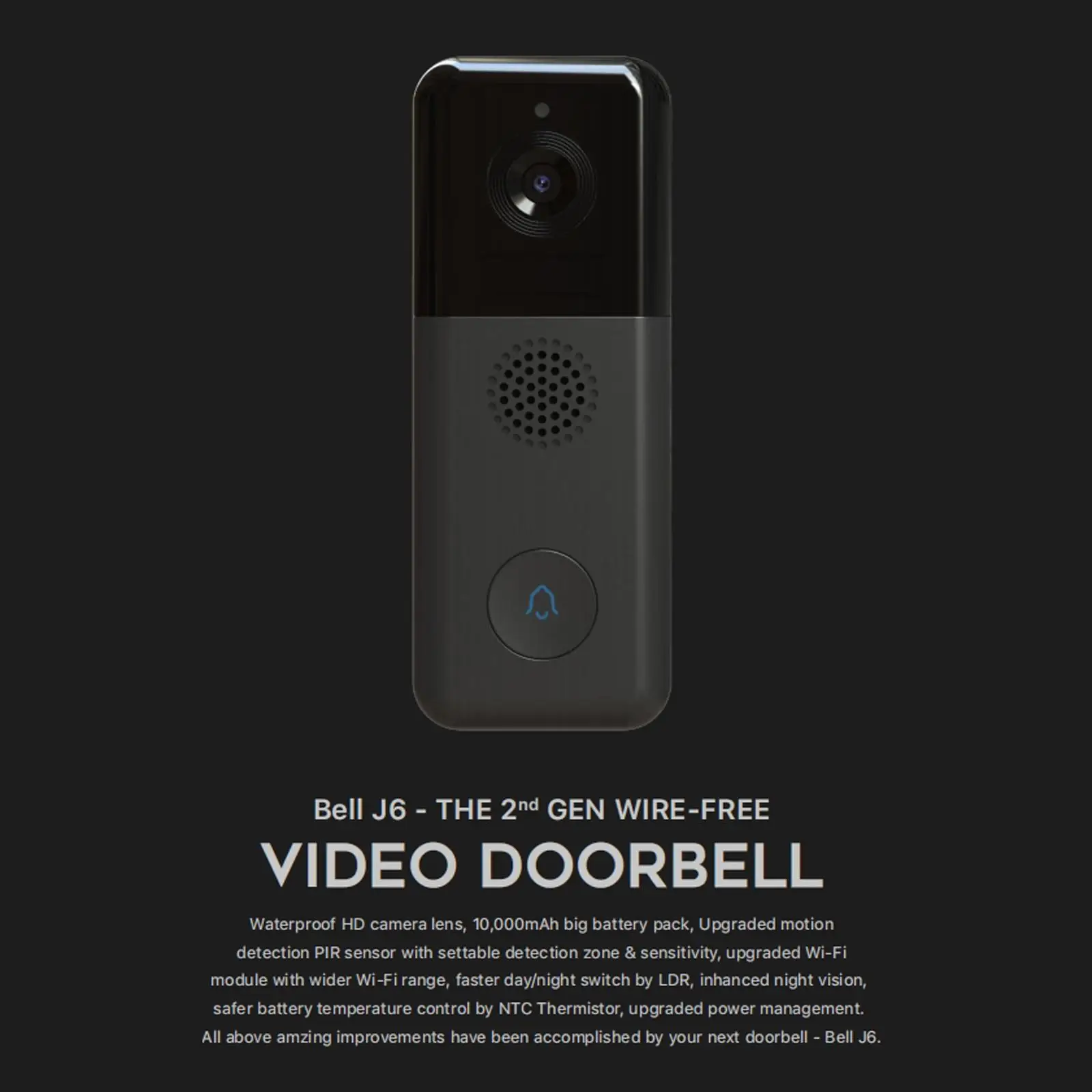 Video Doorbell Camera 2 Way Audio 2K Resolution 2x 18650 Powered Human Monitor Cloud Storage Smart 2.4G WiFi Door Bell Camera