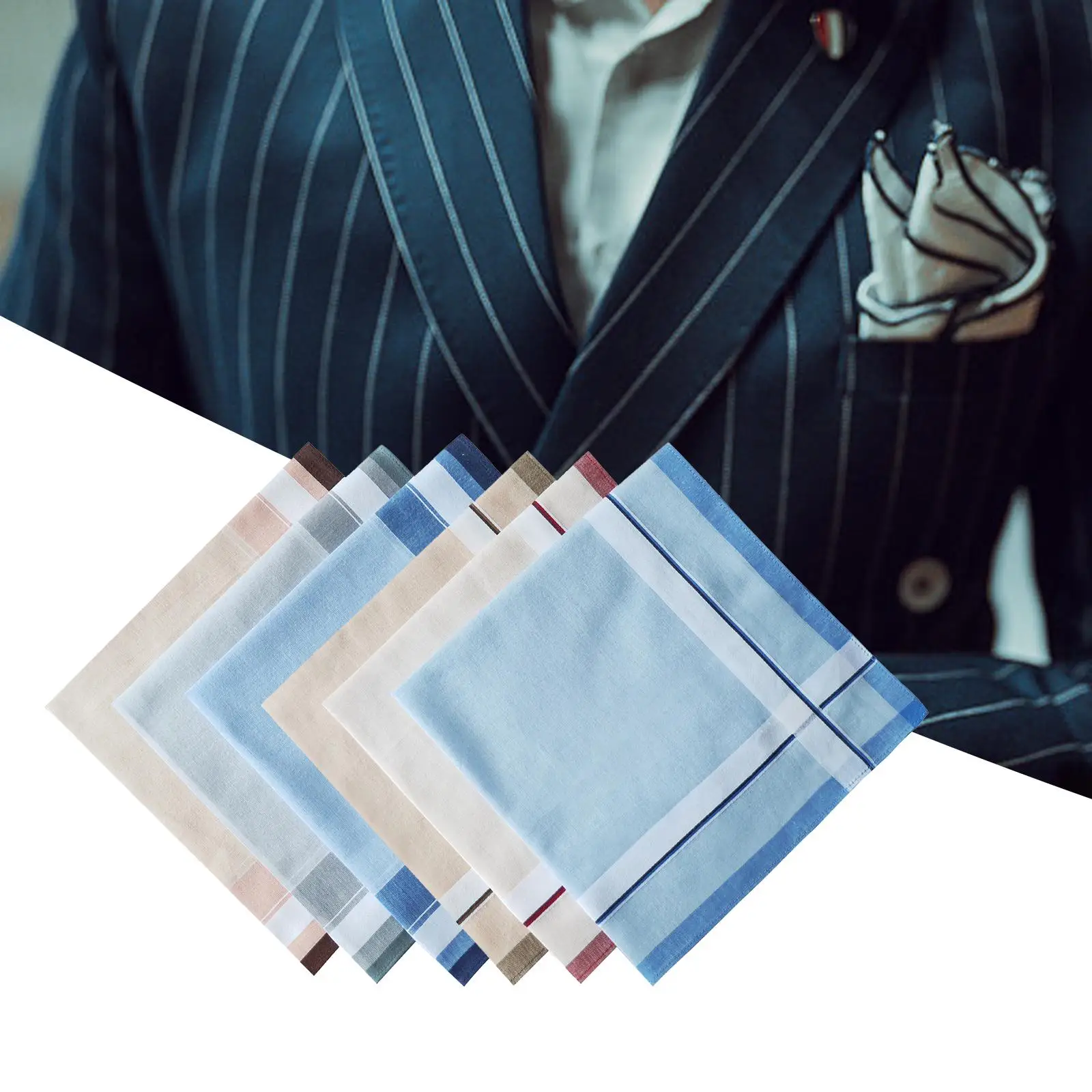 6x Cotton Men`s Handkerchiefs Assorted Color 16inch Pocket Square Hankies Hanky for Casual Formal Grandfathers Suit Gentlemen