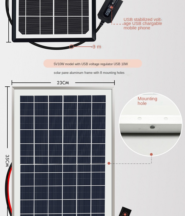 5v10w placa de carregamento do telefone solar