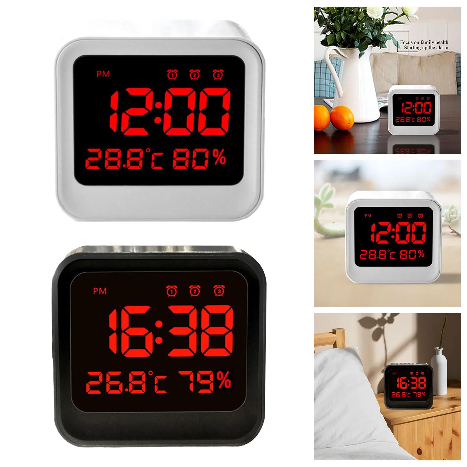 Digital Alarm Clock Snooze Compact Temperature Display LED Bedroom Alarm Clocks for Bedroom Heavy Sleeper Office Bedside