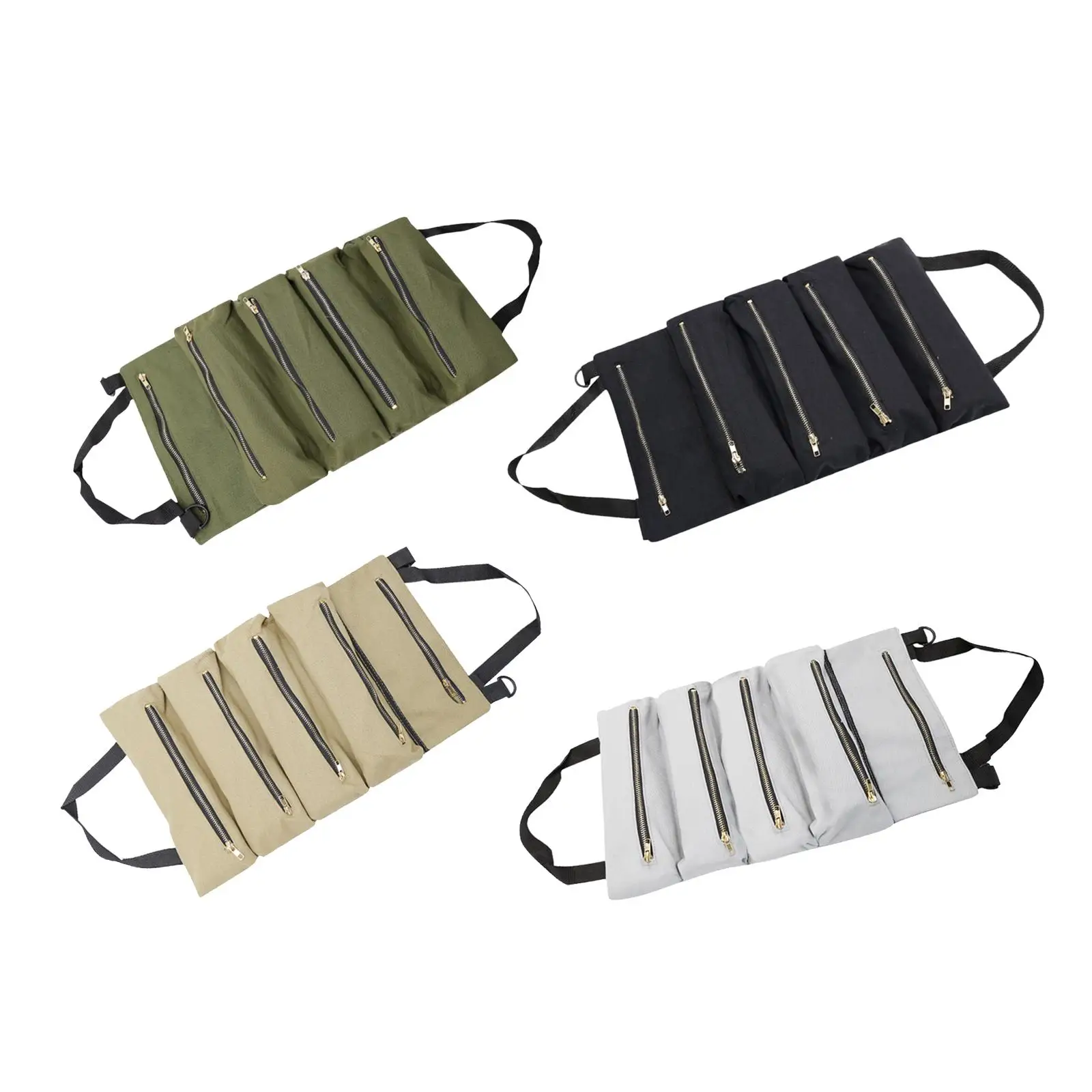 Roll up Tool Bag Zipper Carrier Tote Collapsible Canvas Wrench Tools Pouch Small Tool Bag for Carpenter Plumber Electrician