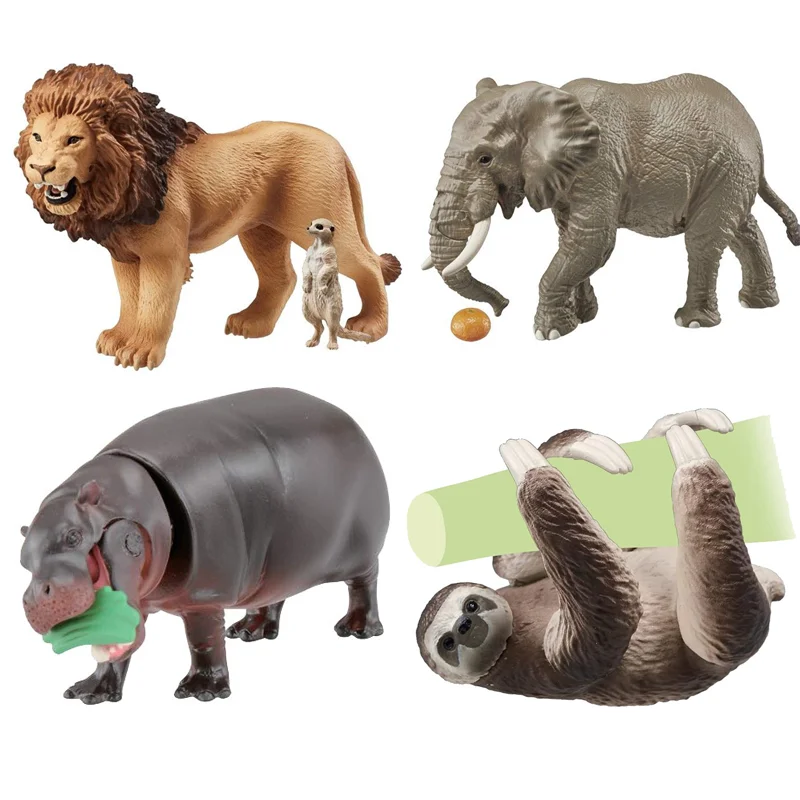 Tomy Lion African Elephant Hippo Sloth Nature Animal Figure Simulation Wildlife Models Ornament Collection For Children Kids
