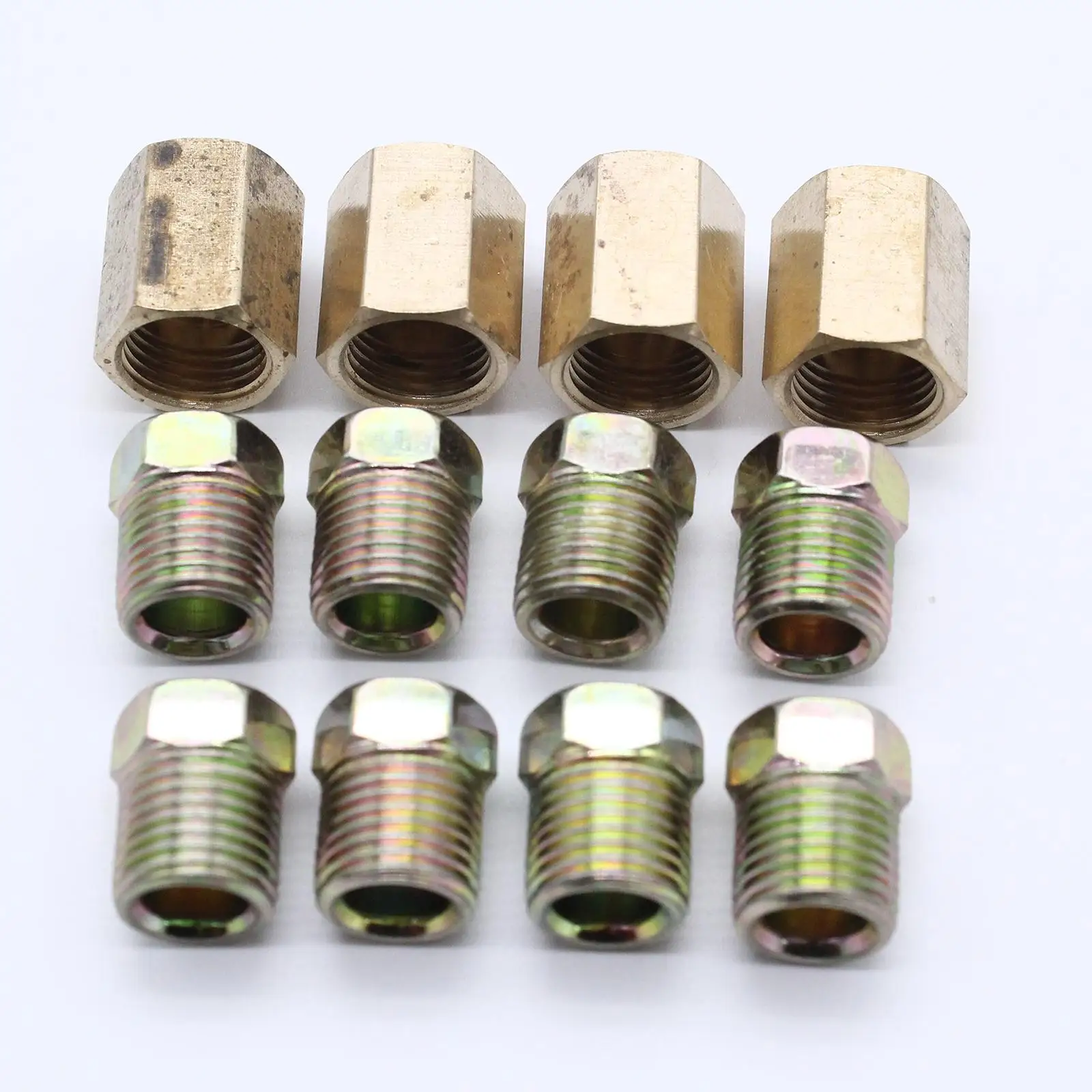 12-Pack 1/4 inch Brake Line Connector Fittings Brass Unions Set Threads