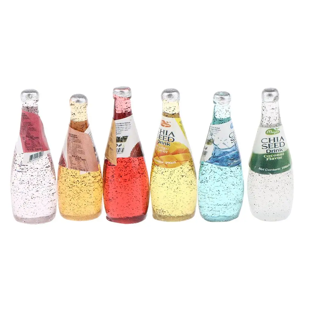 6 PCS Dollhouse Miniature Food Drink Cocktail Bottles 1:12 Scale Dolls House Tableware, Kitchen Accessories
